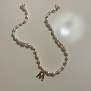 Gold and Pearl “M” necklace